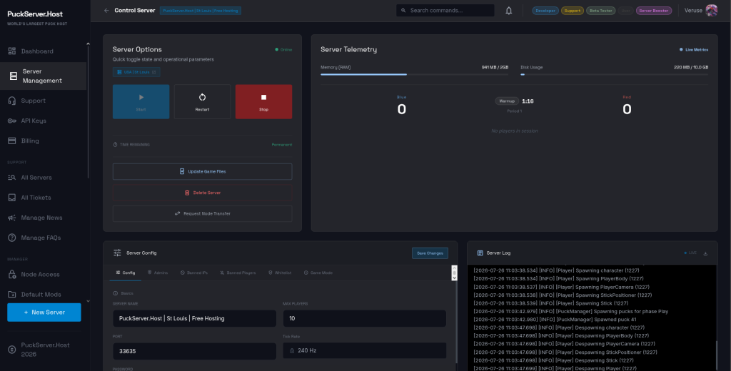 puckserver.host dashboard